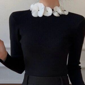 Commense Floral Collar Long Sleeve Professional Sweater Shirt